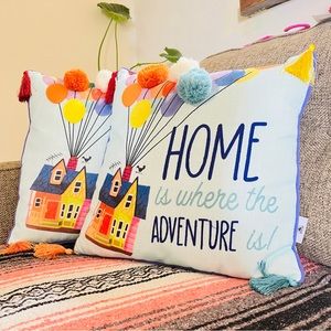 X2 Disney Pixar UP "Home Is Where the Adventure Is" Pillow